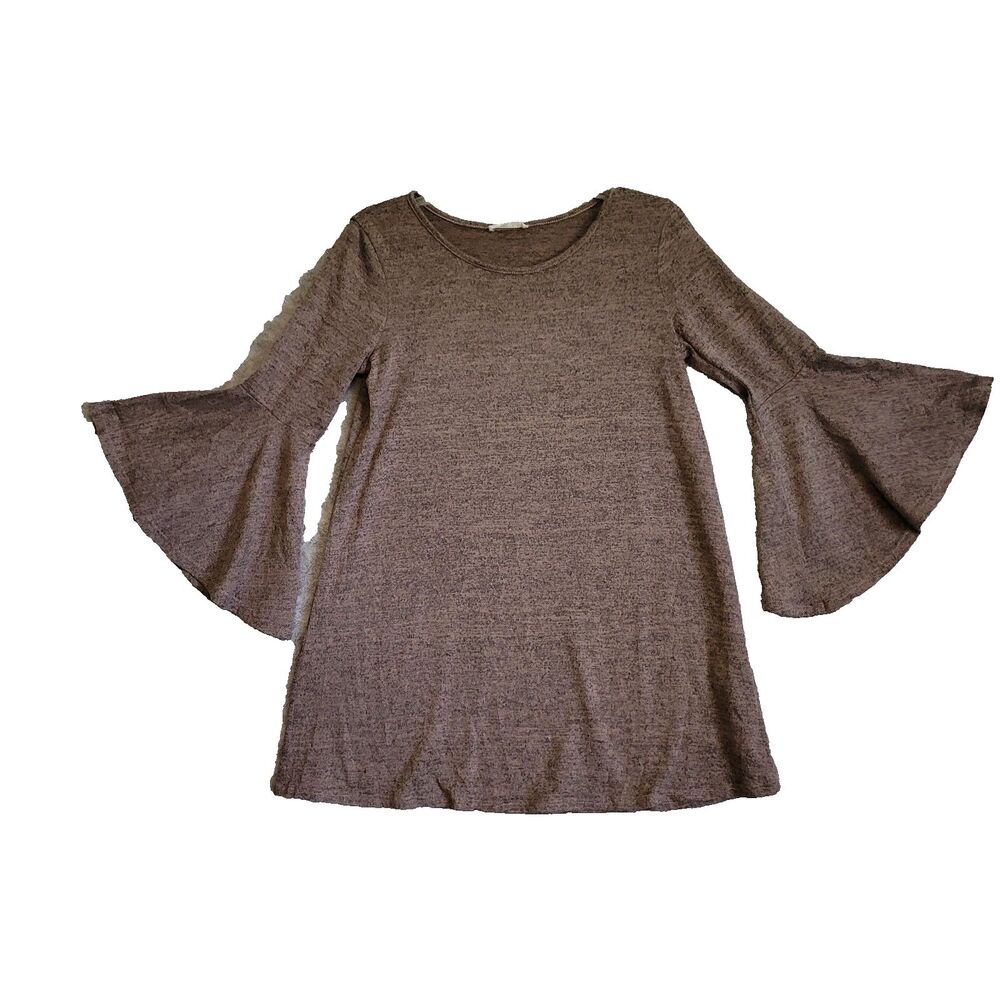 Reborn Top Womens Small Marled Purple Bell Sleeve Casual Tunic Length